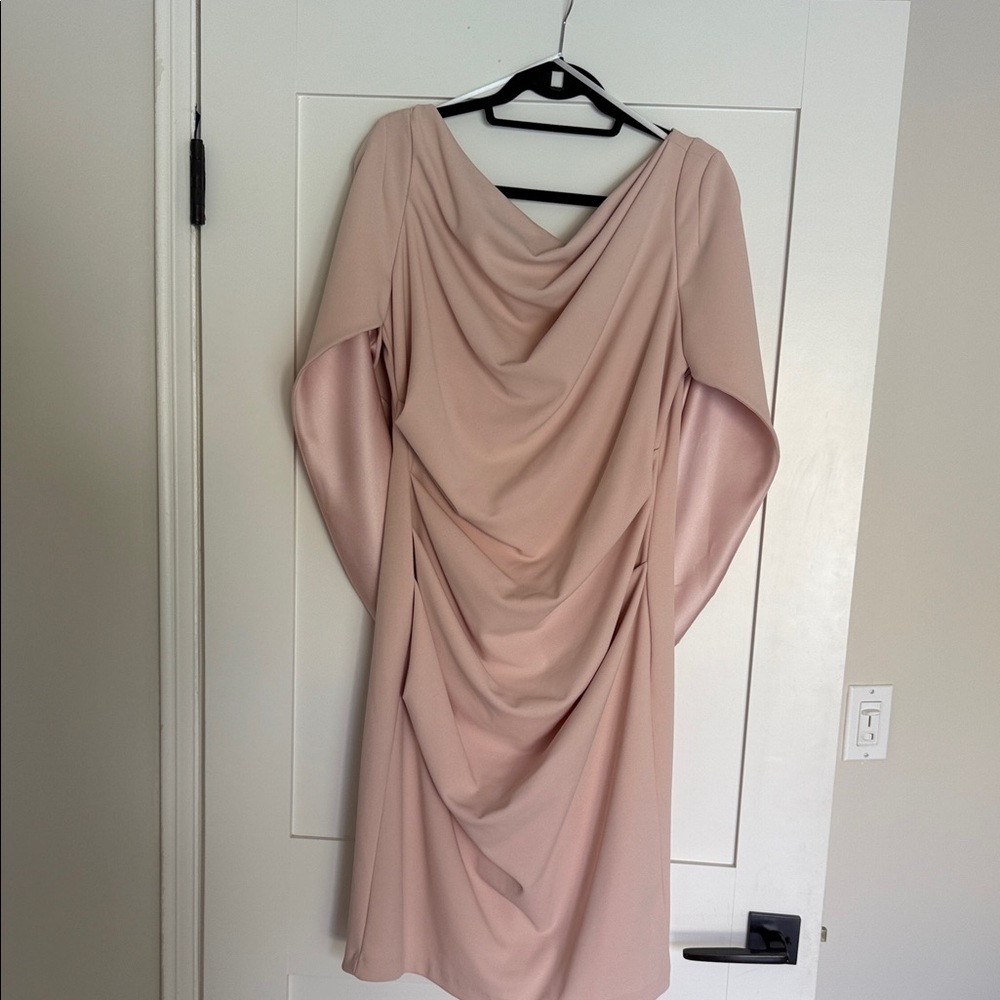 Betsy & Adam Blush Draped Long Sleeve Dress